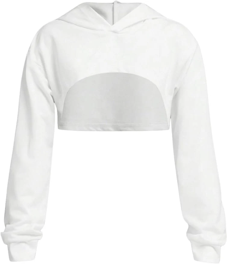 Girl's Long Sleeve Drop Shoulder High Low Hem Crop Hoodie Top by OYOANGLE