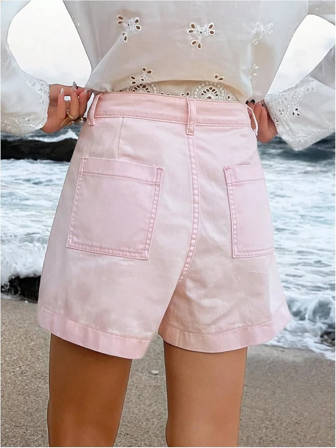 High Waisted Baggy Denim Shorts Y2k Wide Leg Jorts by OYOANGLE, photograph 3 of 4