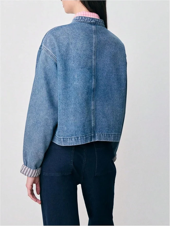 Y2k Cropped Jean Jacket Oversized Fall Autumn Denim Jacket by OYOANGLE, photograph 2 of 4