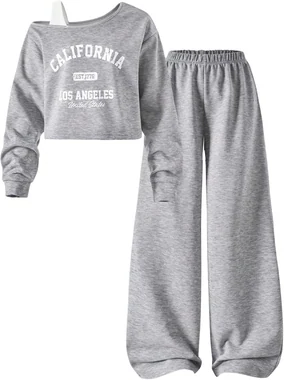 Girl's 2 Piece Sweatsuits Set Sweatshirt and Sweatpants Outfits in Grey
