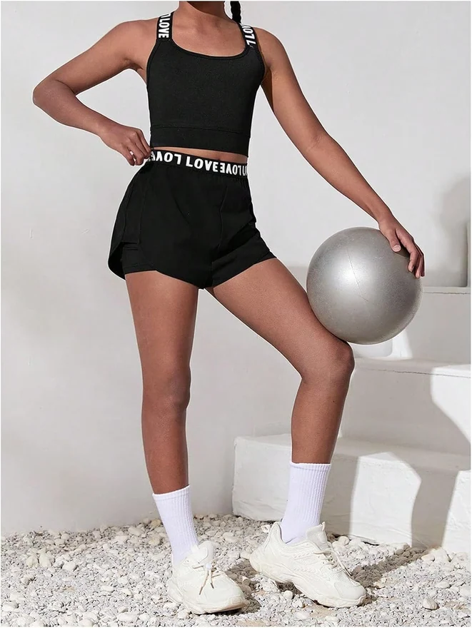 Girl's Athletic Sets Crop Tank Top and Shorts by OYOANGLE, photograph 4 of 4