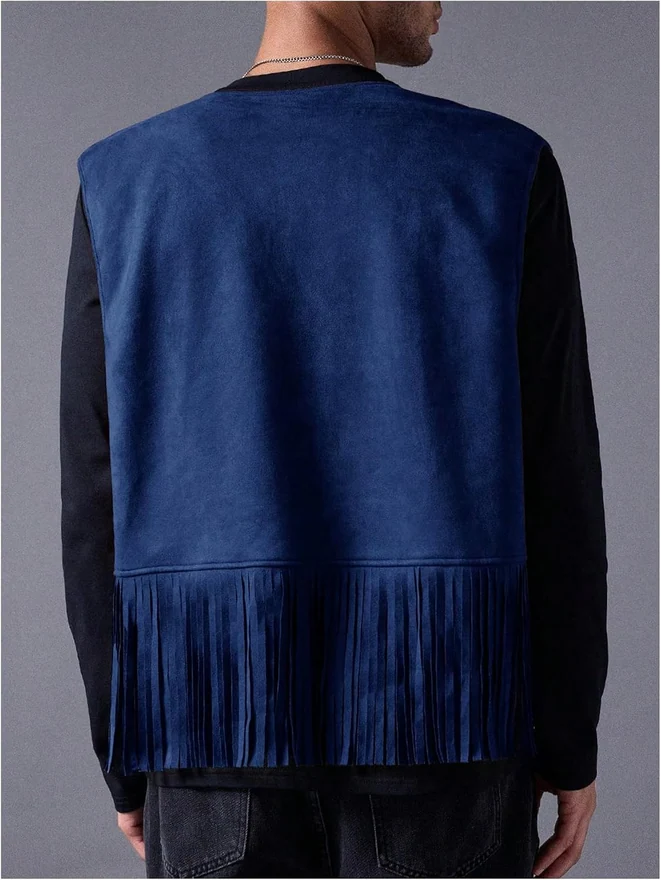 Casual Suede Top Shirt Boho Fringe Trim Open Front Sleeveless by OYOANGLE, photograph 2 of 4