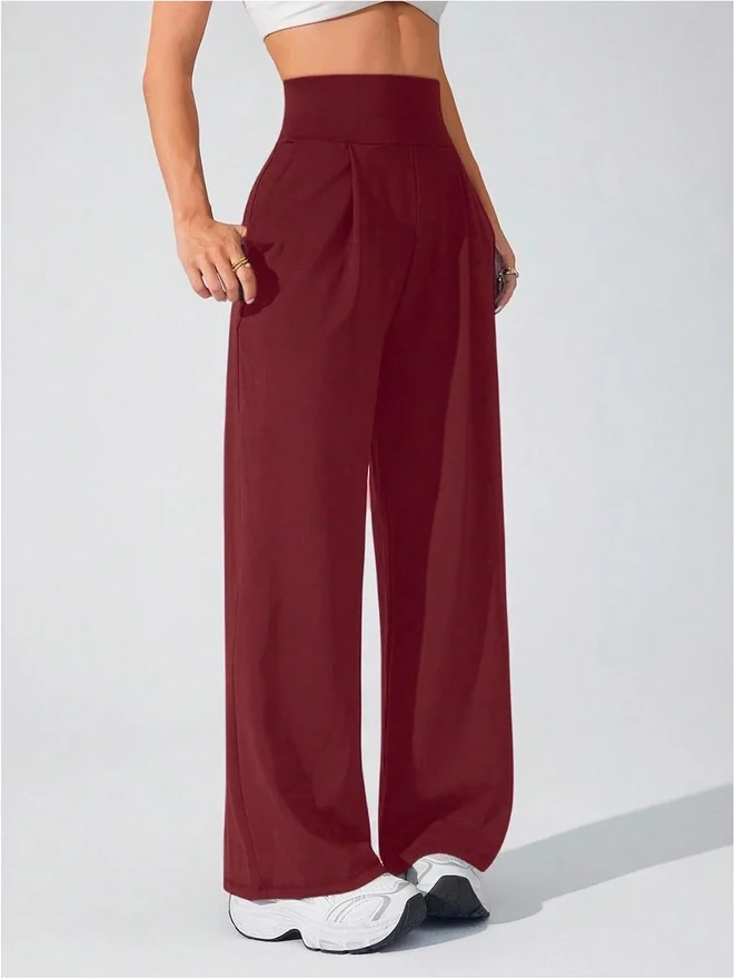 Wide Leg Yoga Pants Cinched High Waist Lounge Sweatpants by OYOANGLE, photograph 2 of 3