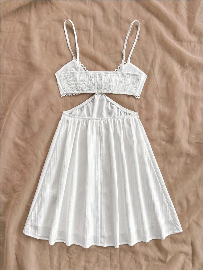 Cut Out Smocked Sundress Backless Ruffle A Line Cami Dress by OYOANGLE, photograph 2 of 4