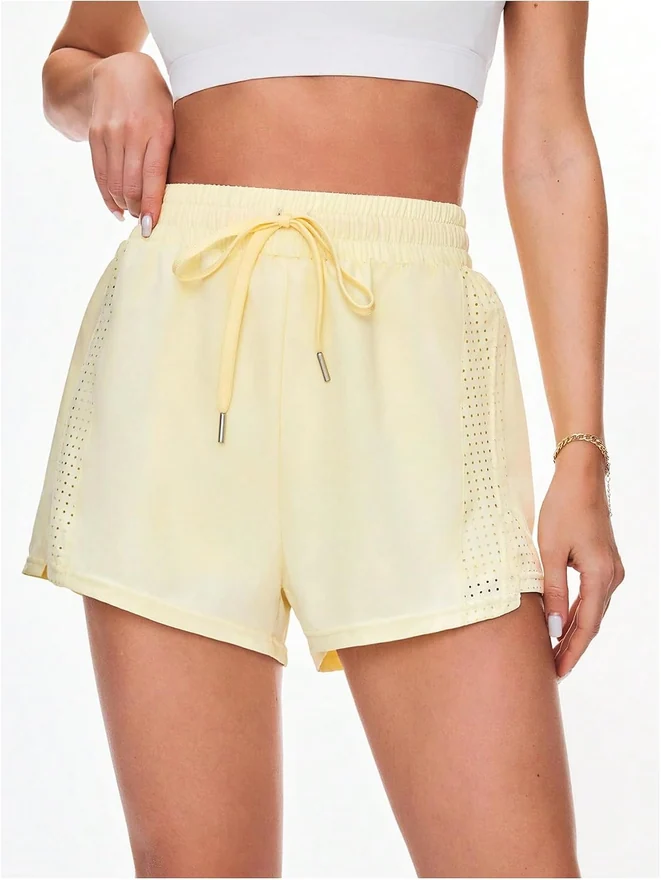 Drawstring Waist Mid Rise Athletic Shorts 2 in 1 Workout Shorts by OYOANGLE, photograph 4 of 4