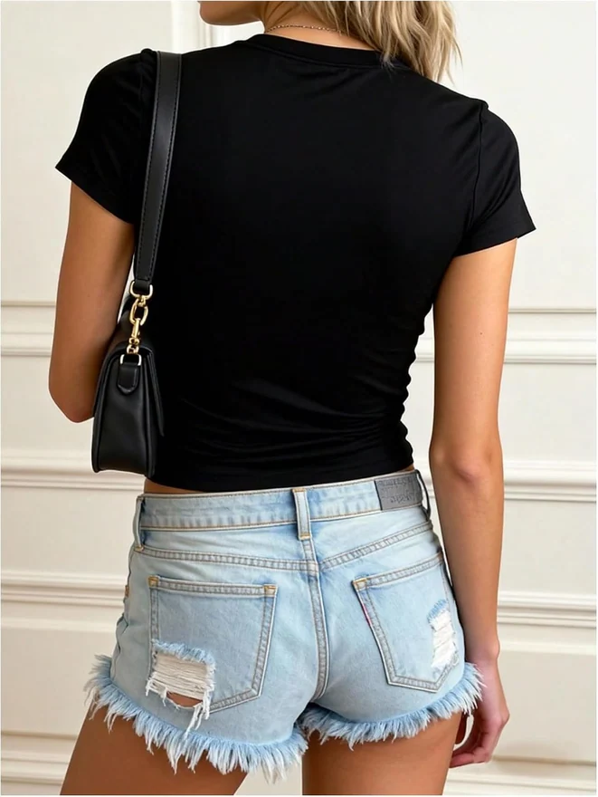 Plus Size Y2K Graphic Short Sleeve Cropped Tees Black by OYOANGLE, photograph 2 of 4