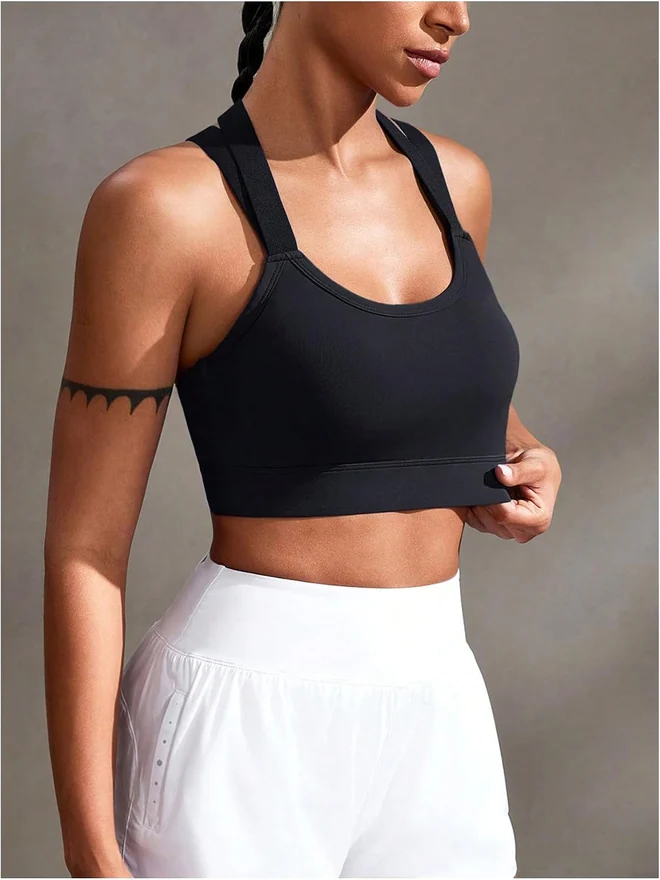 Sports Bra Cut Out Criss Cross Back Padded Yoga Crop Tops by OYOANGLE, photograph 3 of 4