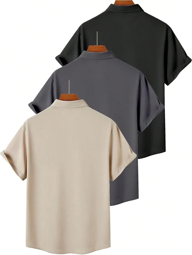 3 Pack Button Down Shirt Short Sleeve Summer Casual Shirts with by OYOANGLE, photograph 3 of 4