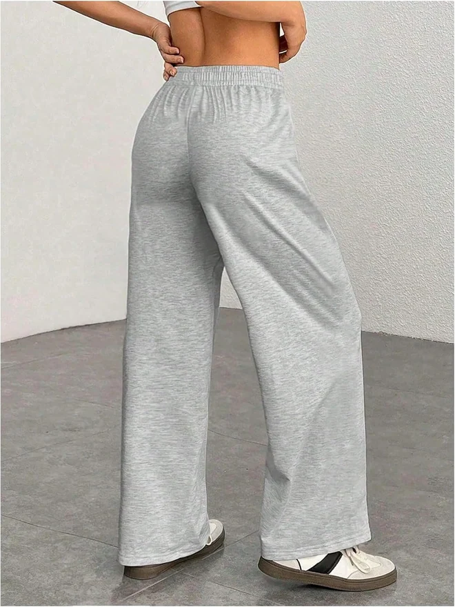 Girl's Bow Print Elastic High Waist Teen Sweatpants Grey by OYOANGLE, photograph 2 of 3