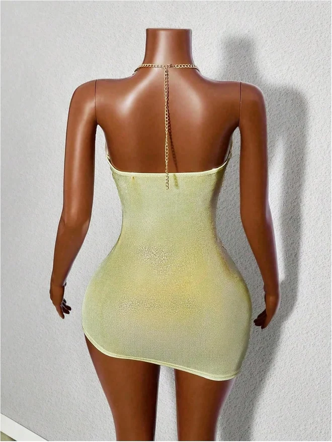 Glitter Criss Cross Halter Mini Bodycon Party Cami Dress by OYOANGLE, photograph 2 of 3