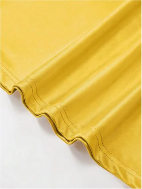 Satin Spaghetti Strap Midi Wedding Dress Elegant Cowl Neck Side in Yellow