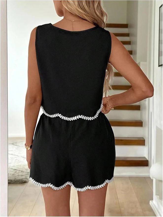 2 Piece Summer Sets Embroidered Crop Tank Top and Shorts by OYOANGLE, photograph 3 of 4