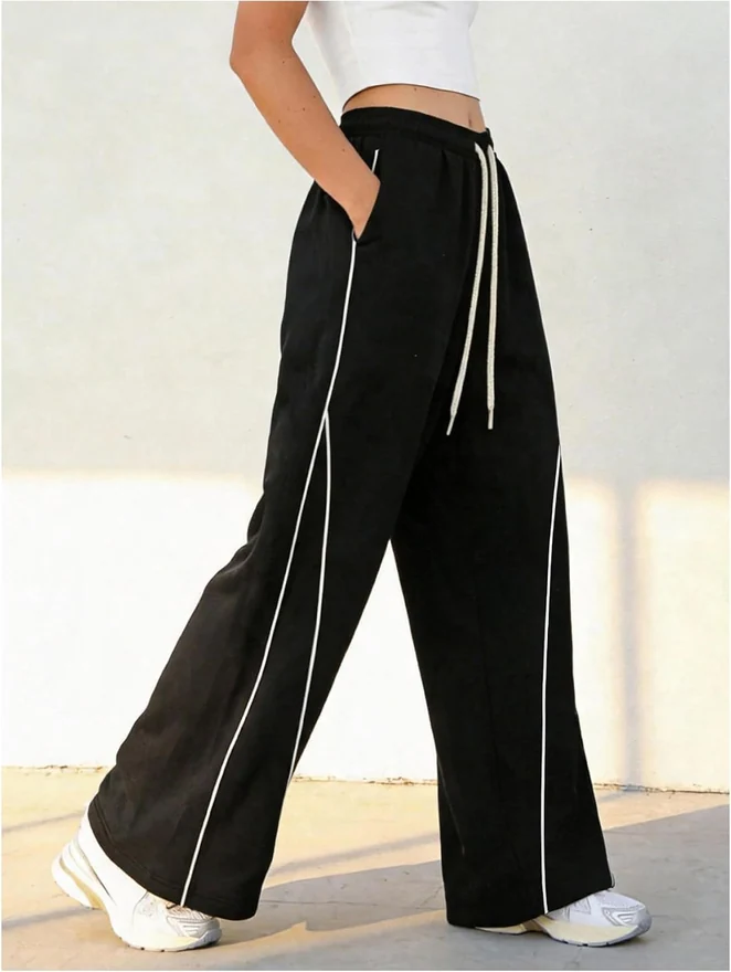 Baggy Sweatpants Side Striped Drawstring Waist Straight Leg by OYOANGLE, photograph 2 of 3