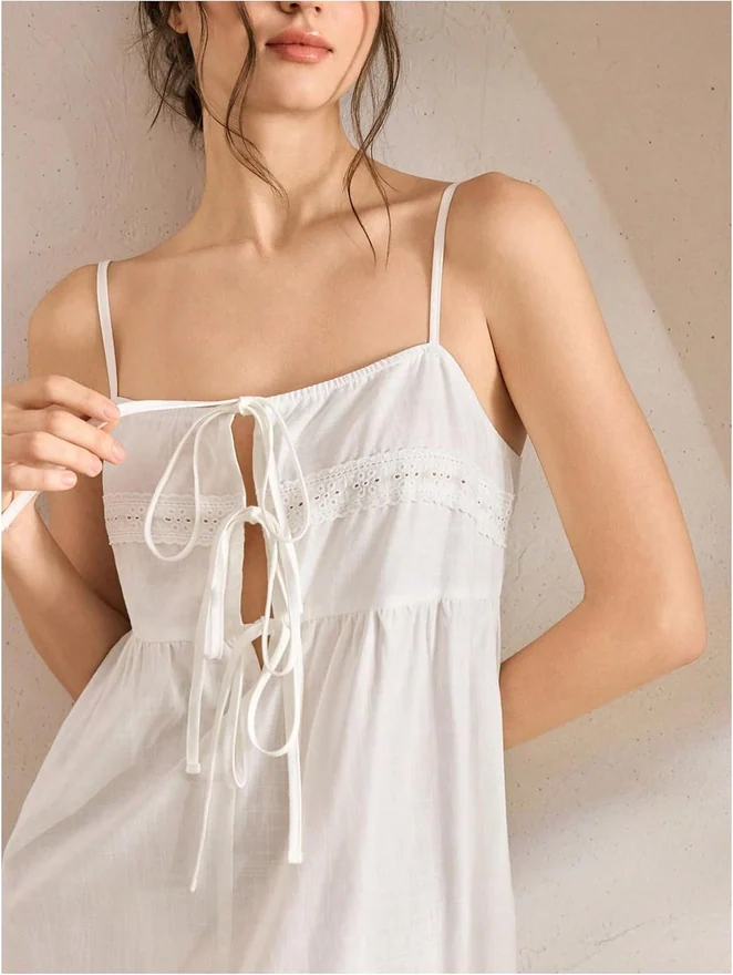 Bow Tie Cute Babydoll Nightgowns Sleeveless House Dress by OYOANGLE, photograph 3 of 3