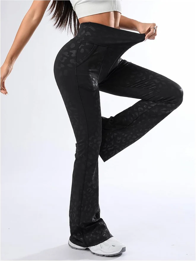 Cheetah Flare Leg Yoga Pants Elastic High Waist Sweatpants by OYOANGLE, photograph 3 of 3