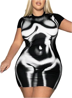 Plus Size Y2k Sexy Bodycon Dress Red in Black