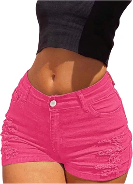 Y2K Skinny Mini Jean Shorts Ripped Denim Shorts Hot Pants in Pink