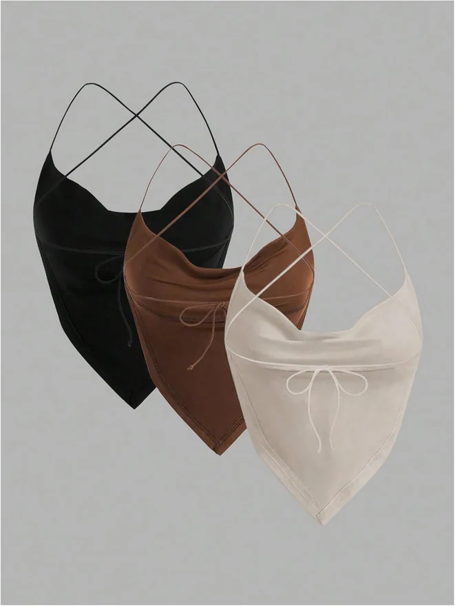 3 Pack Draped Cami Tops Y2K Criss Cross Going Out Tops by OYOANGLE, photograph 2 of 4