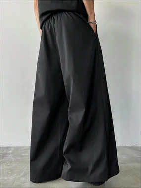 Baggy Dress Pants Wide Leg Pleated Loose Work Trousers Black in Black