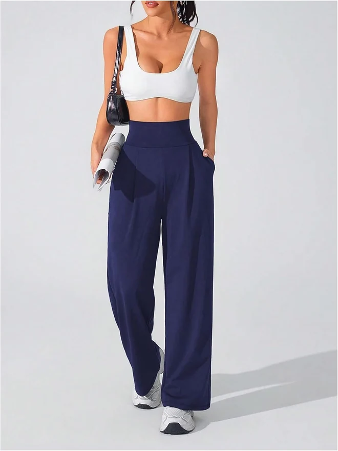 Wide Leg Yoga Pants Cinched High Waist Lounge Sweatpants by OYOANGLE, photograph 2 of 3