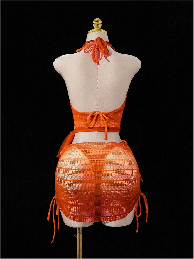 4 Piece Crochet Swimsuits Halter Bikini Set with Cover Ups by OYOANGLE, photograph 4 of 4
