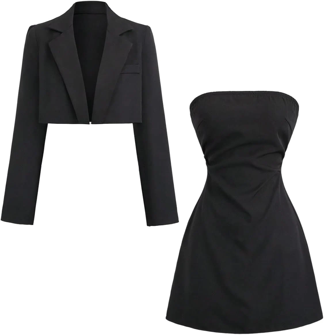 2 Piece Set Strapless A Line Mini Dress Long Sleeve Blazer by OYOANGLE, photograph 1 of 4