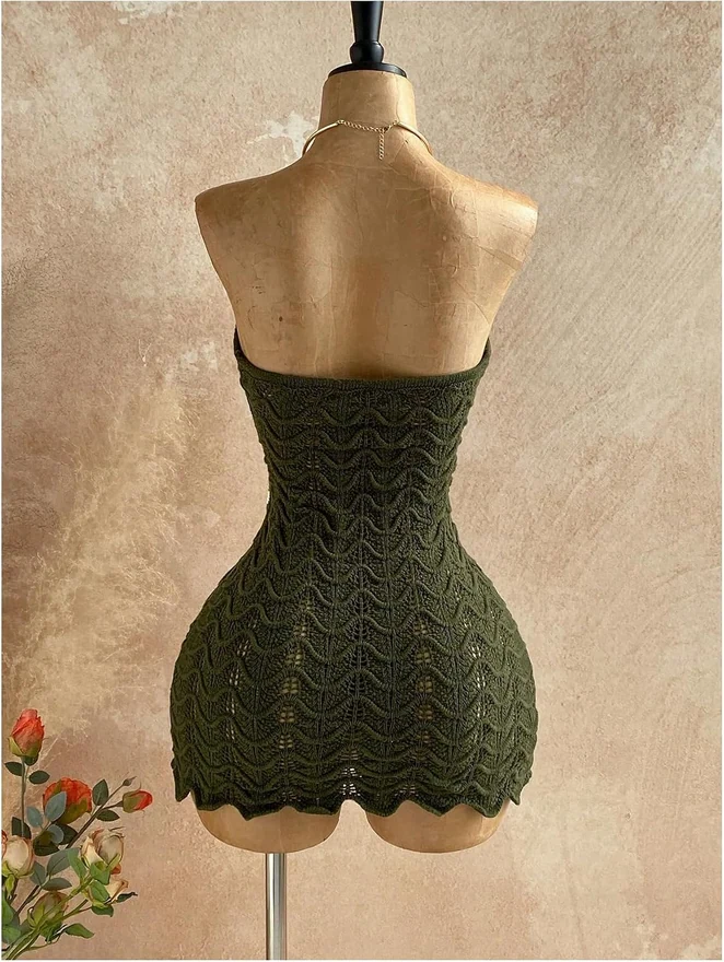 Sequin Fringe Cut Out Halter Dresses Crochet Bodycon Dress by OYOANGLE