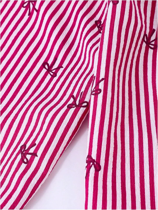 Girl's 2 Piece Outfits Striped Bow Ruched Ruffle Top and Pants by OYOANGLE, photograph 4 of 4