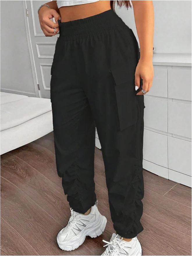 Plus Size Cargo Pants Elastic High Waisted Ruched Parachute by OYOANGLE, photograph 3 of 3