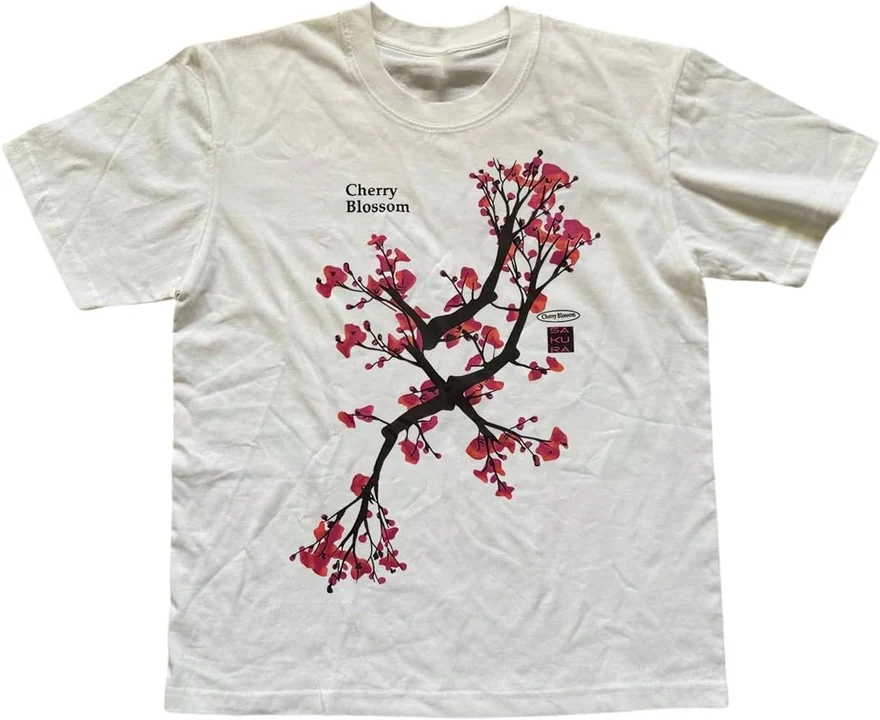 Y2K Graphic Japanese Cherry Blossom Short Sleeve Tee Shirt by OYOANGLE, photograph 2 of 4