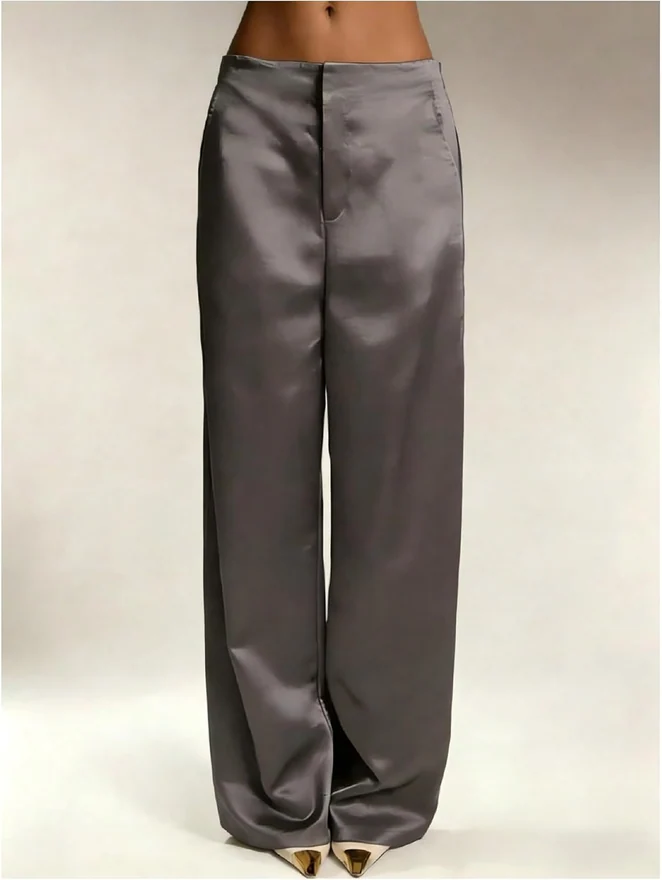 Satin Pants Elegant Straight Leg Business Casual Slacks Cocktail by OYOANGLE, photograph 3 of 3