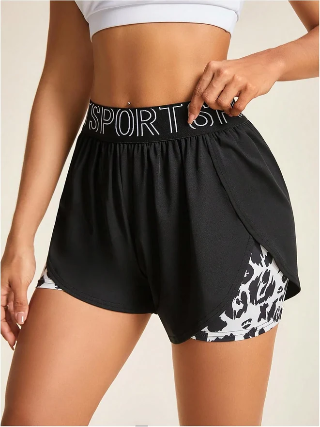 2 in 1 Running Shorts Letter Tape Graphic Lightweight Athletic by OYOANGLE, photograph 3 of 4