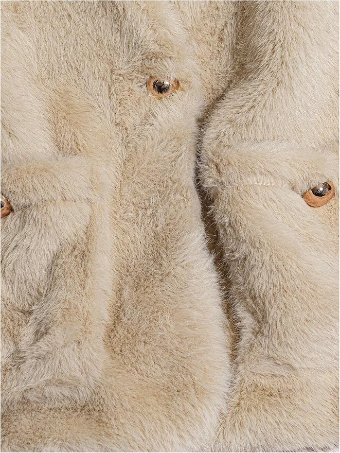 Faux Fur Coat Vest Fleece Sleeveless Jacket with Pockets Apricot by OYOANGLE, photograph 3 of 4