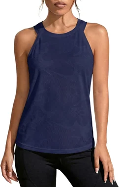 Camo Print Sleeveless Workout Running Tank Tops Yoga Shirt in Navy Blue