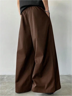 Baggy Dress Pants Wide Leg Pleated Loose Work Trousers Black in Brown