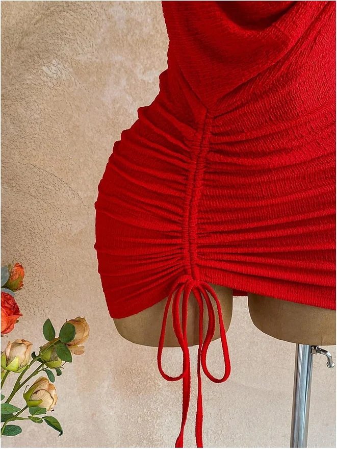 Y2K Halter Ring Linked Ruched Bodycon Mini Night Out Dress by OYOANGLE, photograph 3 of 3