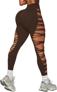 Y2k Ripped High Waist Seamless Leggings Black in Coffee Brown