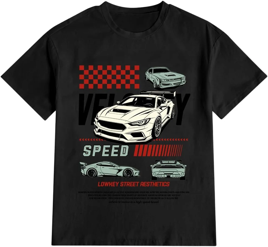 Car Graphic Top Crew Neck Short Sleeve Y2 Summer T Shirt by OYOANGLE