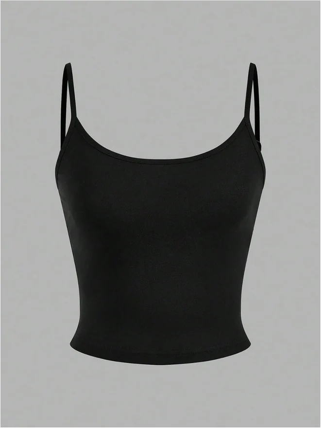 4 Pack Scoop Neck Cami Top Basic Solid Spaghetti Strap Fitted by OYOANGLE, photograph 3 of 4