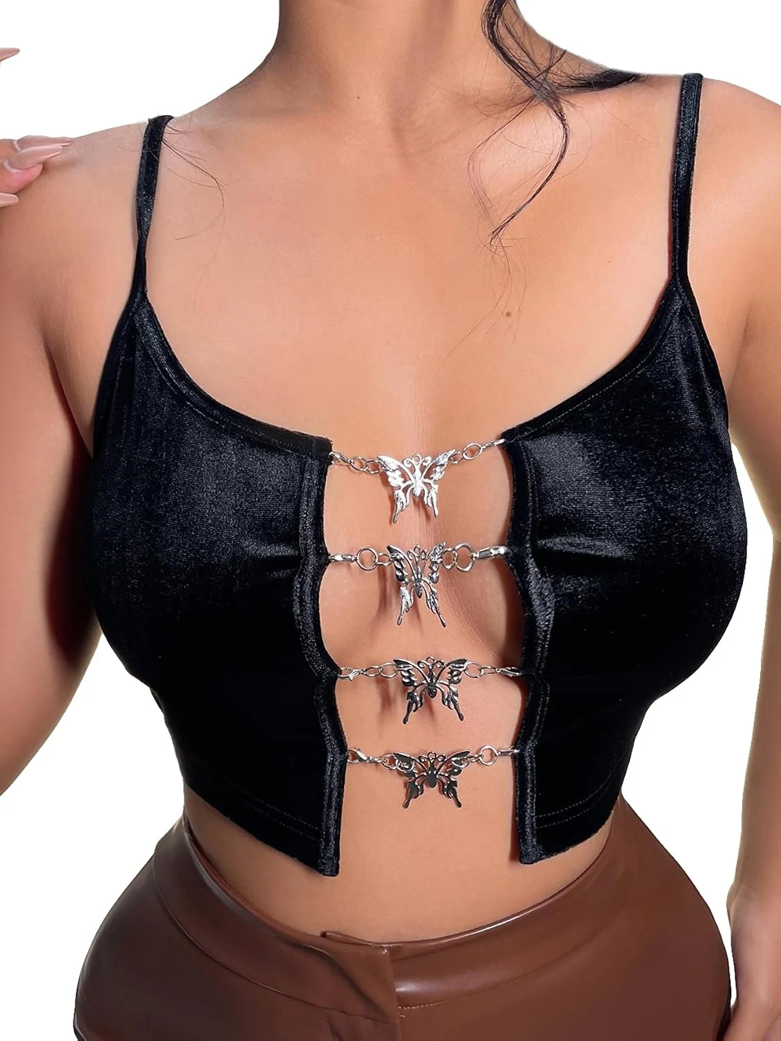 Metal Butterfly Linked Cami Crop Top Spaghetti Strap Cut Out Y2K by OYOANGLE, photograph 1 of 4