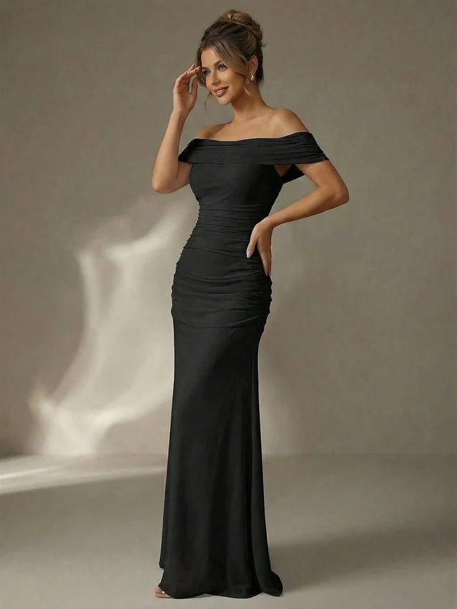 Off The Shoulder Maxi Dress Wedding Guest Dresses Black by OYOANGLE, photograph 3 of 3