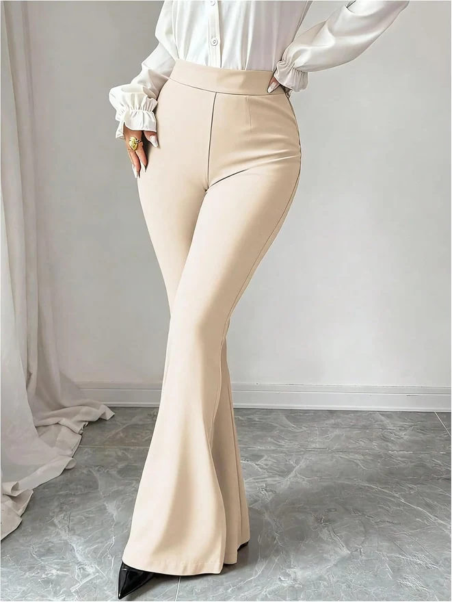 High Waisted Flared Dressy Pants Side Slit Trousers by OYOANGLE, photograph 2 of 3