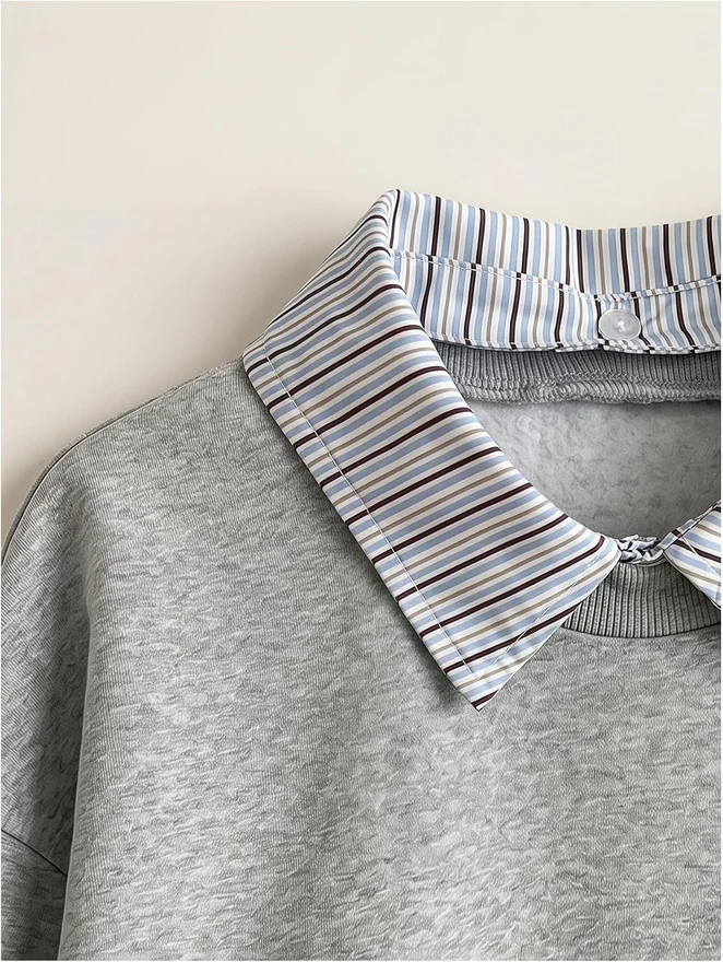 Striped Sweatshirt Oversized Ruched Casual Pullover Tops by OYOANGLE, photograph 3 of 4