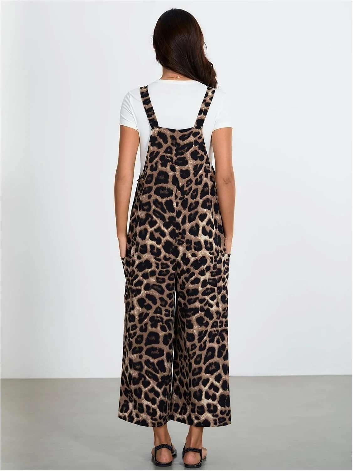 Leopard Print Sleeveless Straight Leg Jumpsuits with Pocket by OYOANGLE, photograph 1 of 3