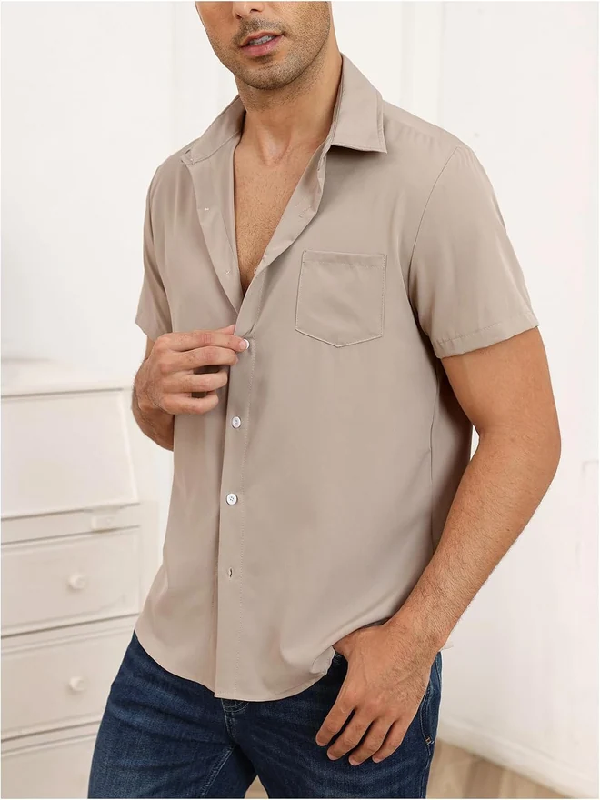 3 Pack Button Down Shirt Short Sleeve Summer Casual Shirts with by OYOANGLE, photograph 2 of 4