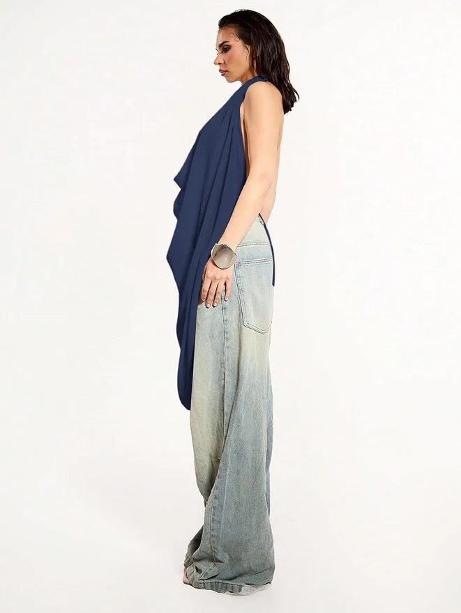 Cowl Neck Backless Halter Top Y2k See Through Tank Tops by OYOANGLE, photograph 2 of 3