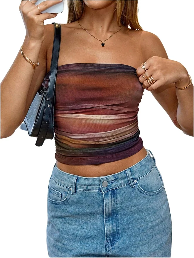 Tie Dye Strapless Tube Top Multicolor by OYOANGLE
