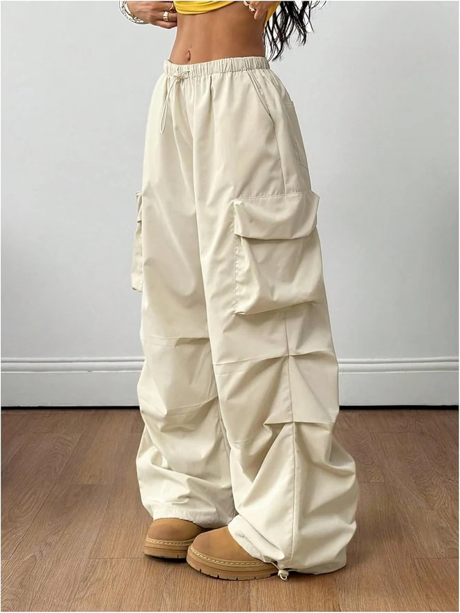 Y2k Baggy Pants Drawstring Elastic Waist Ruched Pants by OYOANGLE