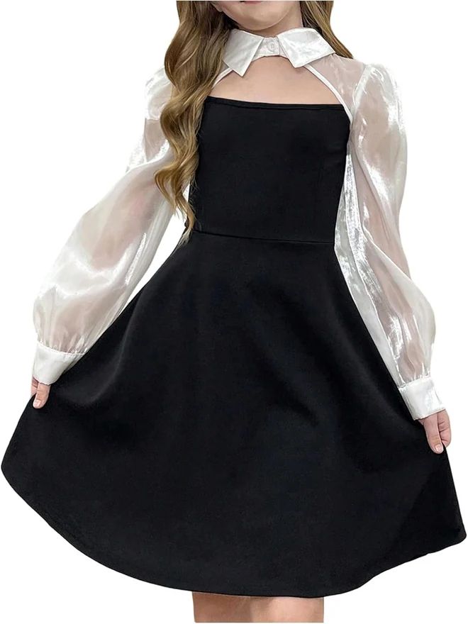 Girl's Long Sleeve Cute Princess Fall A Line Dress Black and by OYOANGLE