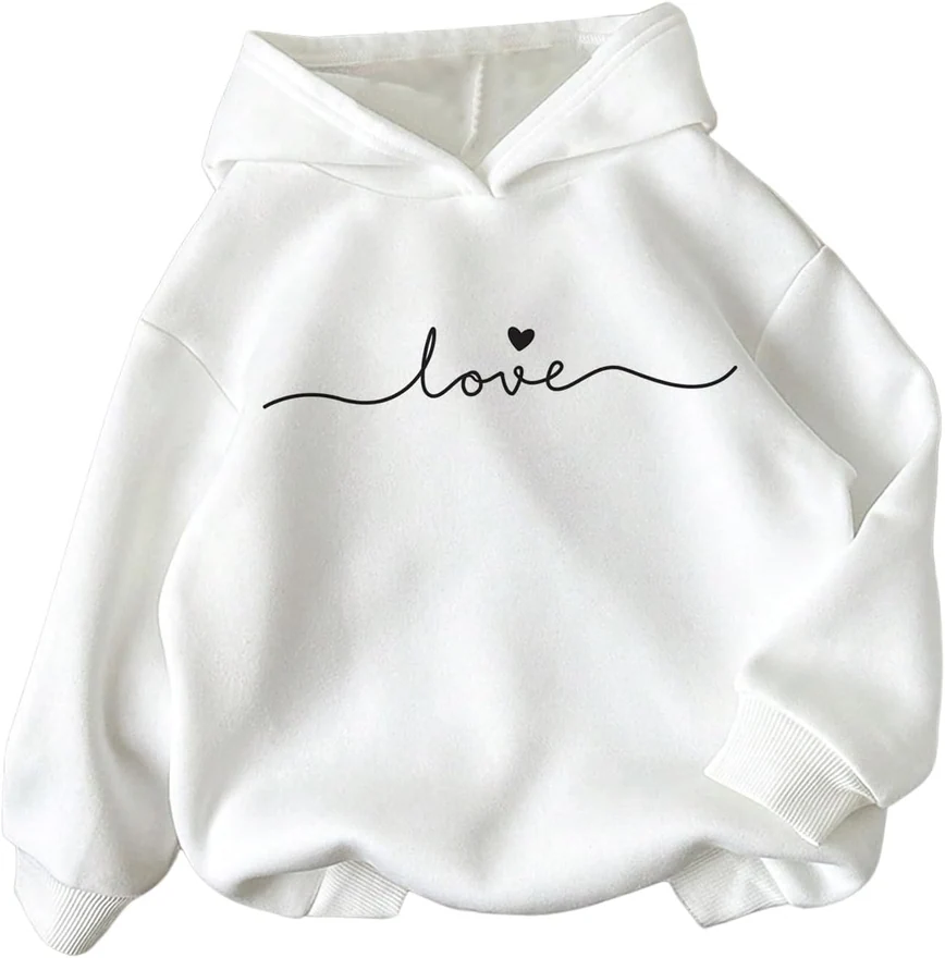 Girl's Letter Graphic Print Long Sleeve Hoodies Cute Drop by OYOANGLE, photograph 4 of 4